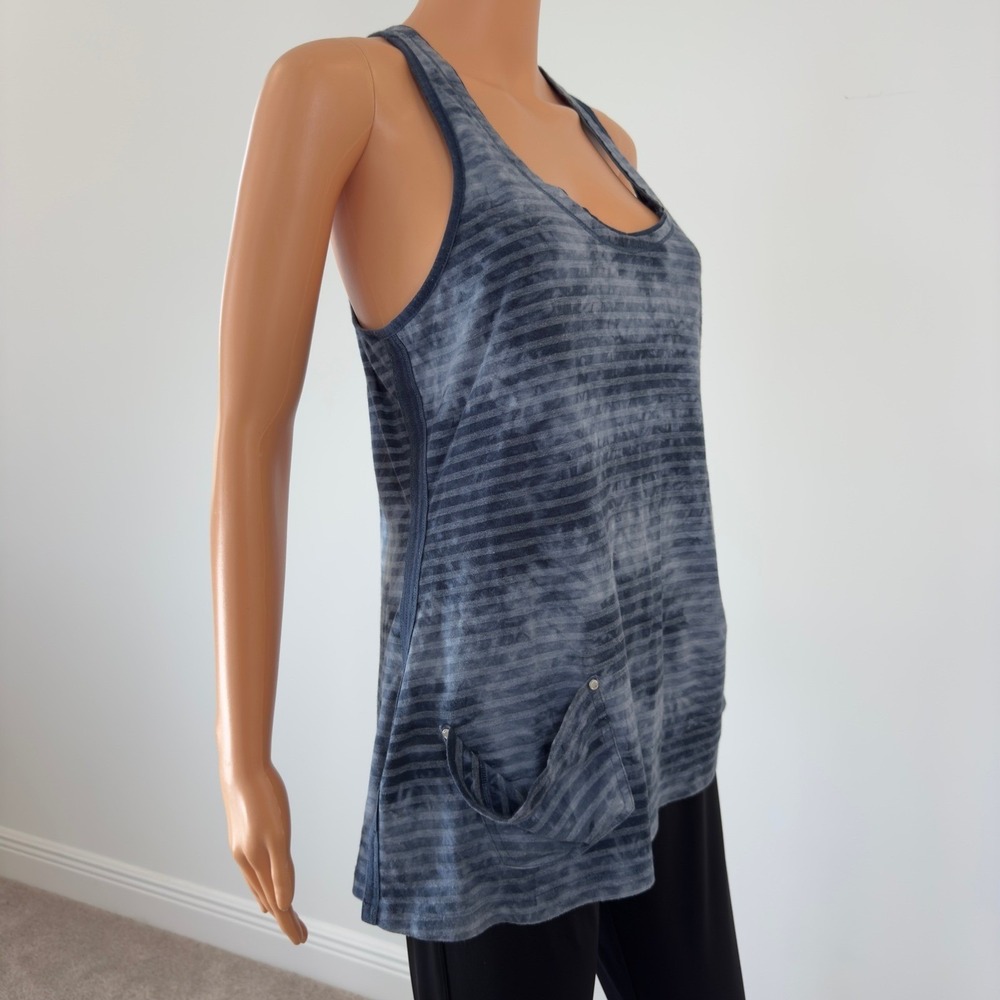Karen Millen Blue Tie Dye Striped Racerback Tank Top Asymmetrical Hem Size 14 - Picture 3 of 9
